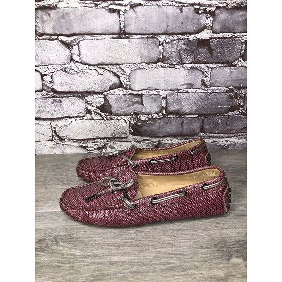 TODS Pink Metallic Leather Moccasins Driver Loafers Flats Women Sz 35.5EU/5M US - Picture 10 of 16